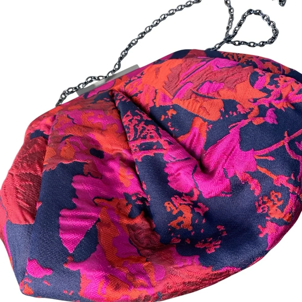 Chico’s brocade navy purple, red, and fuscia pleated‎ shoulder evening bag. - Picture 3 of 12